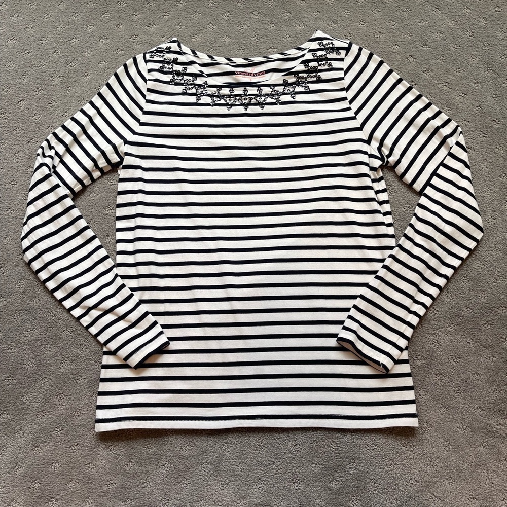 Vineyard Vines Stripped Long Sleeve Tee With Sequin Detail Size Small